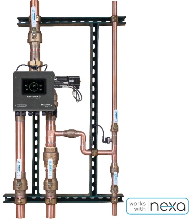 A digital mixing and recirculation station simplifies the regulation and metering of hot water.